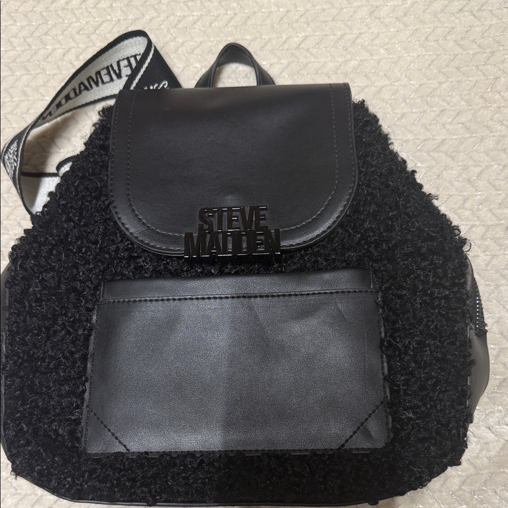 Steve Madden Black Textured Backpack with Logo